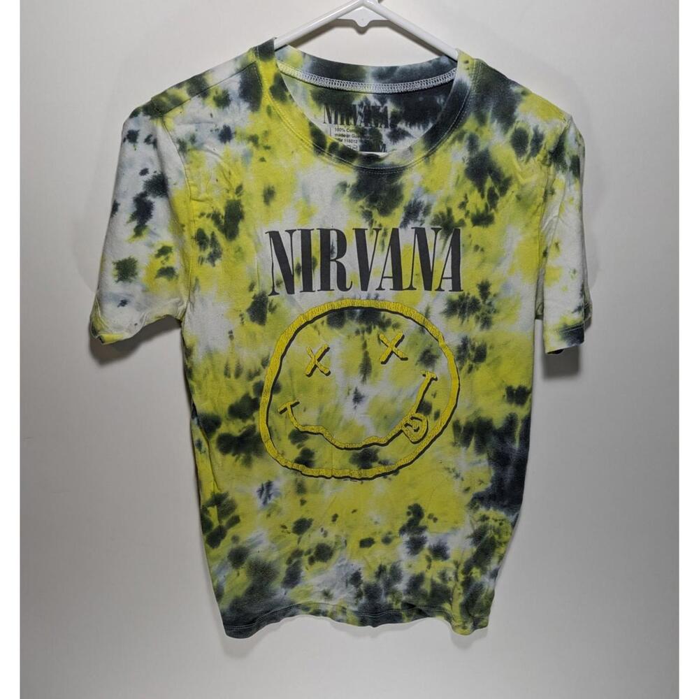 Mens Nirvana Retro Blue Green Tie Dye Graphic Shirt Sleeve T-Shirt Size Medium M